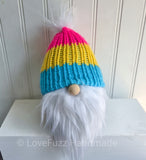 Pan Pride Flag Gnome, LGBTQ Gnome, Knit Plush, Pride Gnome, Small Plush