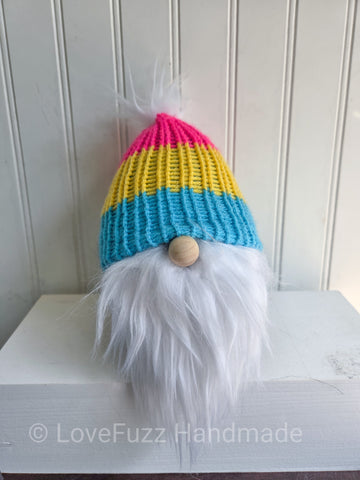 Pan Pride Flag Gnome, LGBTQ Gnome, Knit Plush, Pride Gnome, Small Plush