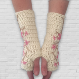 Cherry Blossom Armwarmers - Ivory and Pink