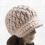Women’s Alpaca Blend Crocheted Brim Beanie with Decorative Button – Soft Blush Pink Hat