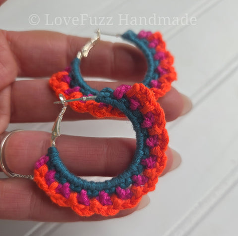 Handmade Colorful Crochet Hoop Earrings – Boho Statement Jewelry