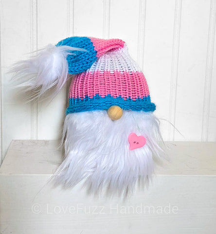 Trans Pride Gnome, LGBTQ Gnome, Knit Plush, Pride Gnome, Small Plush, Gifts for Trans Women, Gift for Trans Guy