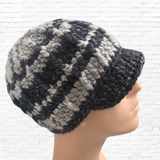 Men’s Wool Blend Crocheted Brim Hat – Black & Gray Striped Beanie Cap - Pre Order