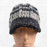 Men’s Wool Blend Crocheted Brim Hat – Black & Gray Striped Beanie Cap - Pre Order