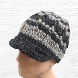 Men’s Wool Blend Crocheted Brim Hat – Black & Gray Striped Beanie Cap - Pre Order