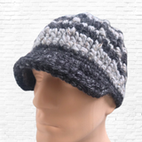 Men’s Wool Blend Crocheted Brim Hat – Black & Gray Striped Beanie Cap - Pre Order