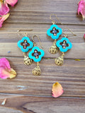 Turquoise and Gold Filigree Dangle Earrings - LOVEFUZZ
